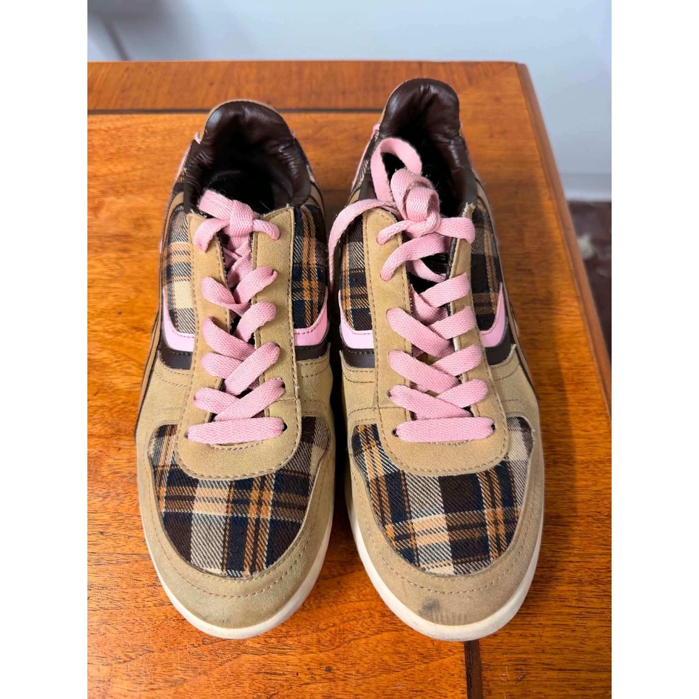 Vtg y2k U.S. Polo Assn Womens 8 Brown Plaid Sneakers Low Top Pink Spice JTA1759